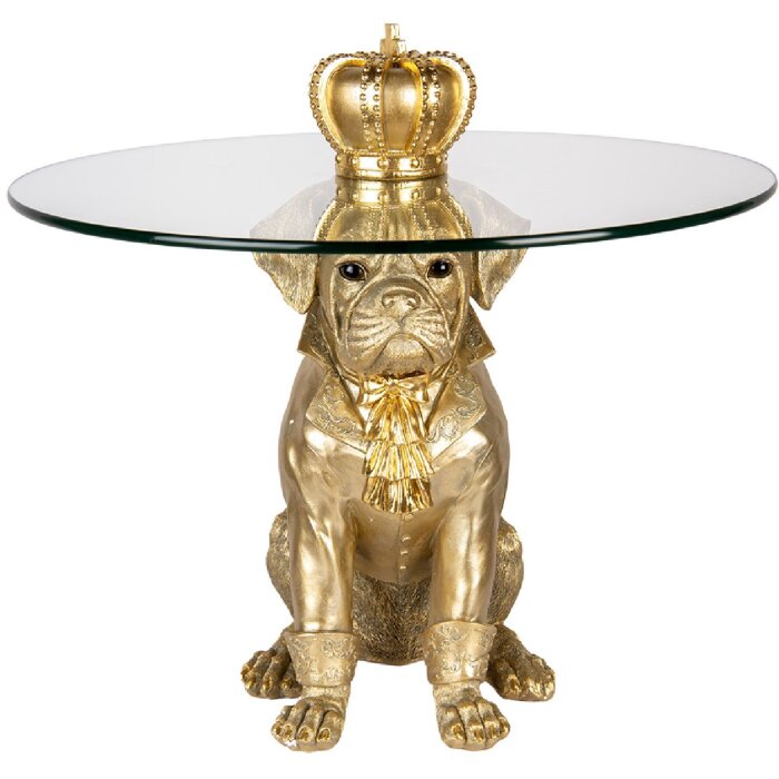 Clayre & Eef 50785 Table dappoint chien or Ø 55 cm Plateau en verre