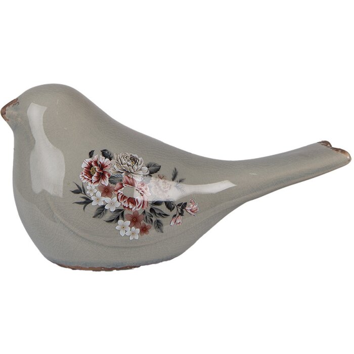 Clayre & Eef 6CE1969L Décoration Oiseau Gris Rose 25x10x13 cm