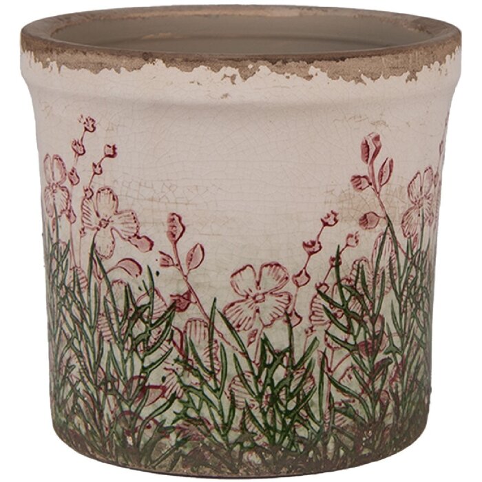 Clayre & Eef 6CE2017S Pot de fleurs en céramique Beige Vert Ø 13x12 cm style rustique