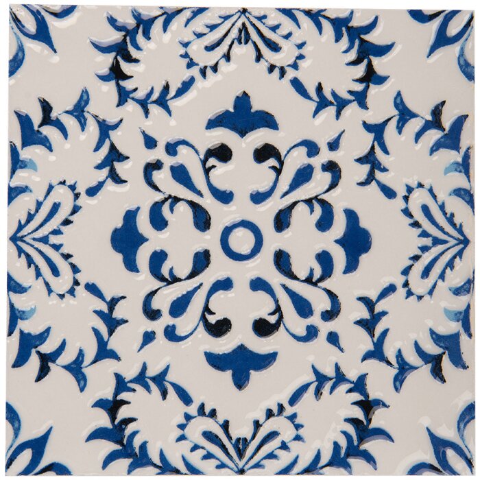 Clayre & Eef 6CE2053 Dessous de poêle Céramique Blanc Bleu 15x15 cm Rétro