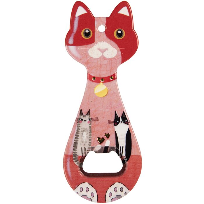 Clayre & Eef 6CE2066 Ouvre-bouteille chat rouge 5x14x1 cm Céramique style rustique