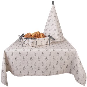 Clayre & Eef BNS01 Nappe 100x100 cm Beige Gris Motif lapin Campagne