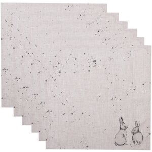 Clayre & Eef BNS43 Set de 6 serviettes de table 40x40 cm Beige Gris Motif lapin