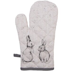 Clayre & Eef BNS44 Gant de four 18x30 cm Beige Gris Motif lapin Coton