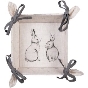 Clayre & Eef BNS47 Panier à pain 35x35x8 cm Beige Gris avec motif de lapin