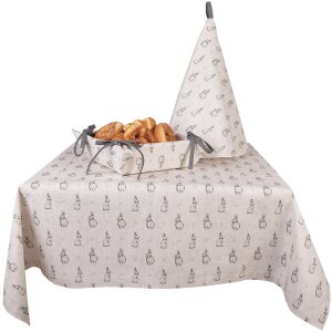 Clayre & Eef BNS47 Panier à pain 35x35x8 cm Beige Gris avec motif de lapin