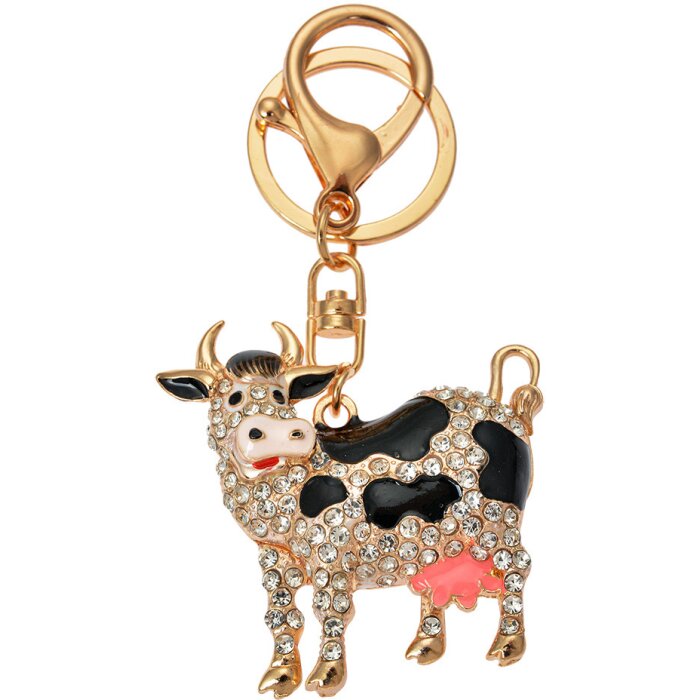 Juleeze JZKC0174 Porte-clés Or Noir Vache brillante avec strass