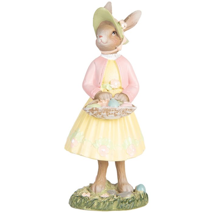 Clayre & Eef Lapin déco Beige Jaune 5x6x12 cm Décoration de Pâques Polyrésine