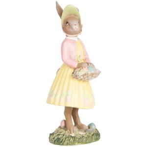 Clayre & Eef Lapin déco Beige Jaune 5x6x12 cm Décoration de Pâques Polyrésine