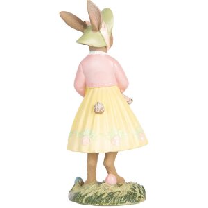 Clayre & Eef Lapin déco Beige Jaune 5x6x12 cm Décoration de Pâques Polyrésine