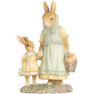 Clayre & Eef 6PR5453 Lapin décoratif Polyrésine Beige Vert Jaune 14x7x20 cm