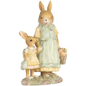 Clayre & Eef 6PR5453 Lapin décoratif Polyrésine Beige Vert Jaune 14x7x20 cm