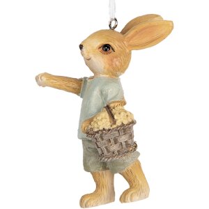 Clayre & Eef Décoration Lapin suspendu Beige Bleu 5x4x8 cm