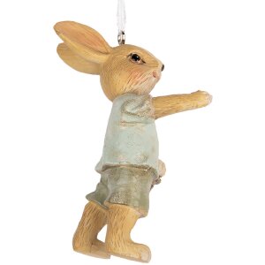 Clayre & Eef Décoration Lapin suspendu Beige Bleu 5x4x8 cm