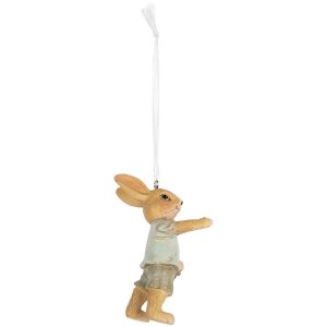 Clayre & Eef Décoration Lapin suspendu Beige Bleu 5x4x8 cm