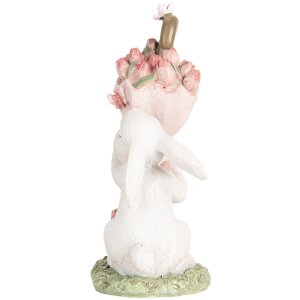 Clayre & Eef Figurine décorative Lapin avec parapluie 9x7x15 cm blanc rose