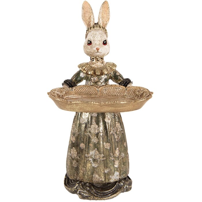 Clayre & Eef Décoration Lapin avec bol Beige Vert Or 16x15x29 cm