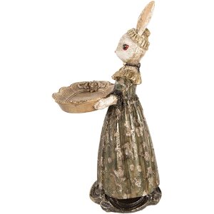 Clayre & Eef Décoration Lapin avec bol Beige Vert Or 16x15x29 cm