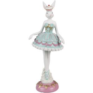 Clayre & Eef Figurine décorative Lapin Ballerine Blanc Vert Rose 9x8x23 cm