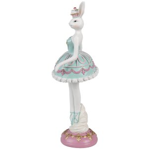 Clayre & Eef Figurine décorative Lapin Ballerine Blanc Vert Rose 9x8x23 cm