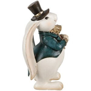 Clayre & Eef Figurine de lapin déco Blanc Bleu 14x13x23 cm Polyrésine