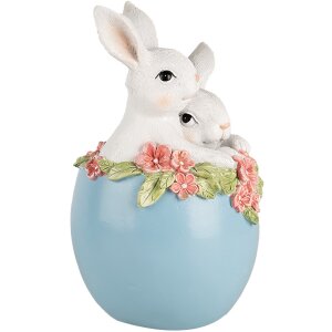 Clayre & Eef Deko Lapin dans un œuf Figure de Pâques Blanc Bleu 13x12x21 cm