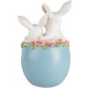 Clayre & Eef Deko Lapin dans un œuf Figure de Pâques Blanc Bleu 13x12x21 cm