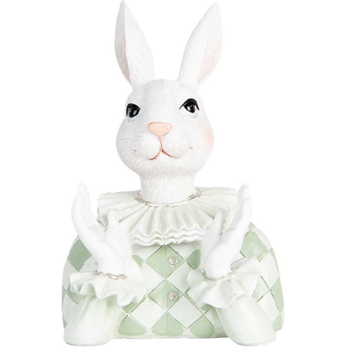 Clayre & Eef Lapin déco Blanc Vert 11x10x16 cm Polyrésine Style campagne