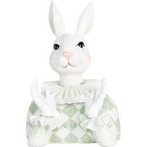 Clayre & Eef Lapin déco Blanc Vert 11x10x16 cm...