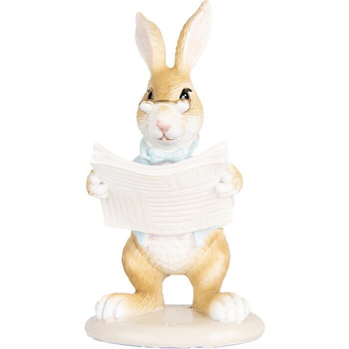 Clayre & Eef Décoration Lapin de Pâques Beige Bleu 9x9x15 cm style rustique