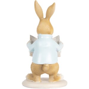 Clayre & Eef Décoration Lapin de Pâques Beige Bleu 9x9x15 cm style rustique