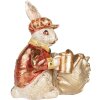 Clayre & Eef Lapin déco Beige Rouge Or 28x18x30 cm Décoration de Pâques