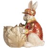 Clayre & Eef Lapin déco Beige Rouge Or 28x18x30 cm Décoration de Pâques