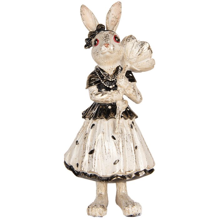 Clayre & Eef Lapin déco Beige Noir 13x11x30 cm Figurine de Pâques en polyrésine