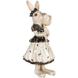 Clayre & Eef Lapin déco Beige Noir 13x11x30 cm Figurine de Pâques en polyrésine