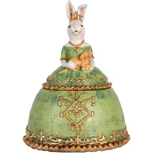 Clayre & Eef Boîte à bijoux Lapin Beige Vert 18x15x24 cm