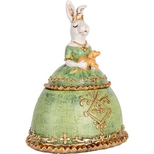 Clayre & Eef Boîte à bijoux Lapin Beige Vert 18x15x24 cm