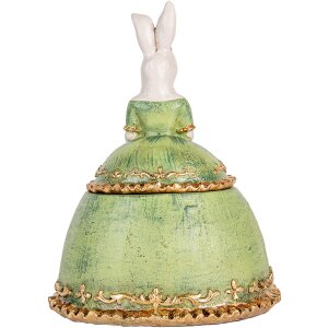 Clayre & Eef Boîte à bijoux Lapin Beige Vert 18x15x24 cm