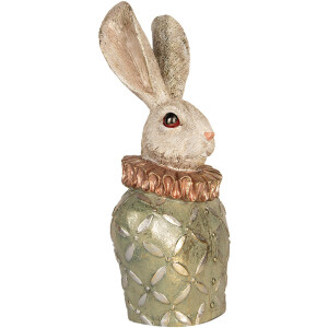 Clayre & Eef Buste décoratif Lapin Beige Vert Or 19x14x40 cm Polyrésine