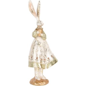 Clayre & Eef Déco Lapin Vintage Figure de Pâques Beige Or 12x9x33 cm