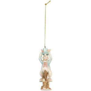 Clayre & Eef 6PR5711 Décoration pendentif lapin suspendu 4x4x10 cm