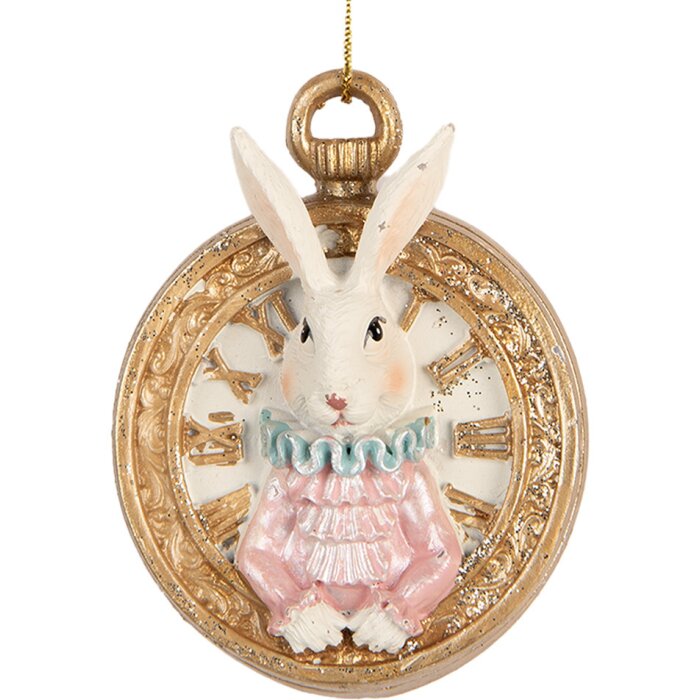 Clayre & Eef Pendentif Lapin blanc or 6x3x7 cm Décoration style maison de campagne