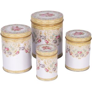 Clayre & Eef 6BL0140 Set de 4 boîtes de rangement blanc rose Ø 6-11 cm