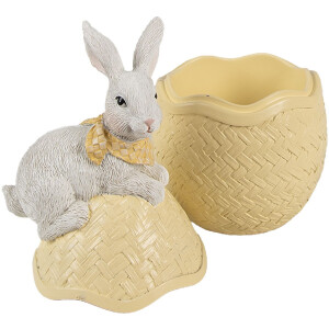 Clayre & Eef 6PR5129 Coupe avec couvercle Lapin de Pâques sur œuf de Pâques jaune 11x10x20 cm