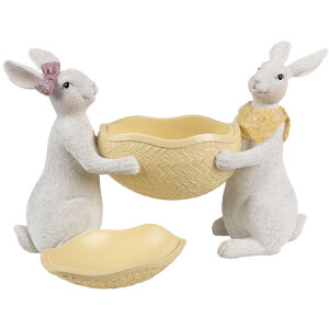 Clayre & Eef Bol décoratif avec couvercle Lapin avec œuf de Pâques Blanc Jaune 29x10x18 cm