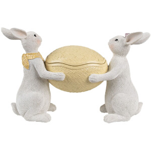 Clayre & Eef Bol décoratif avec couvercle Lapin avec œuf de Pâques Blanc Jaune 29x10x18 cm