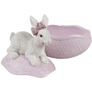 Clayre & Eef Bol décoratif avec couvercle Lapin sur œuf de Pâques rose 9x13x16 cm