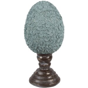 Clayre & Eef Œuf décoratif style campagnard Ø 16x34 cm Bleu Marron Polyrésine