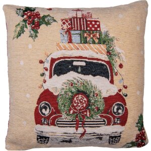 Clayre & Eef KT021.381 Housse de coussin Beige Rouge 44x44 cm style cottage Noël