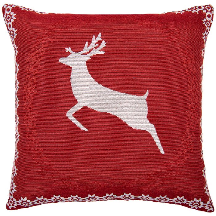 Clayre & Eef KT021.383 Housse de coussin 44x44 cm rouge blanc motif rennes